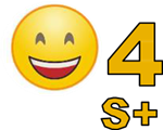 big smile emoji, the number 4, and S+